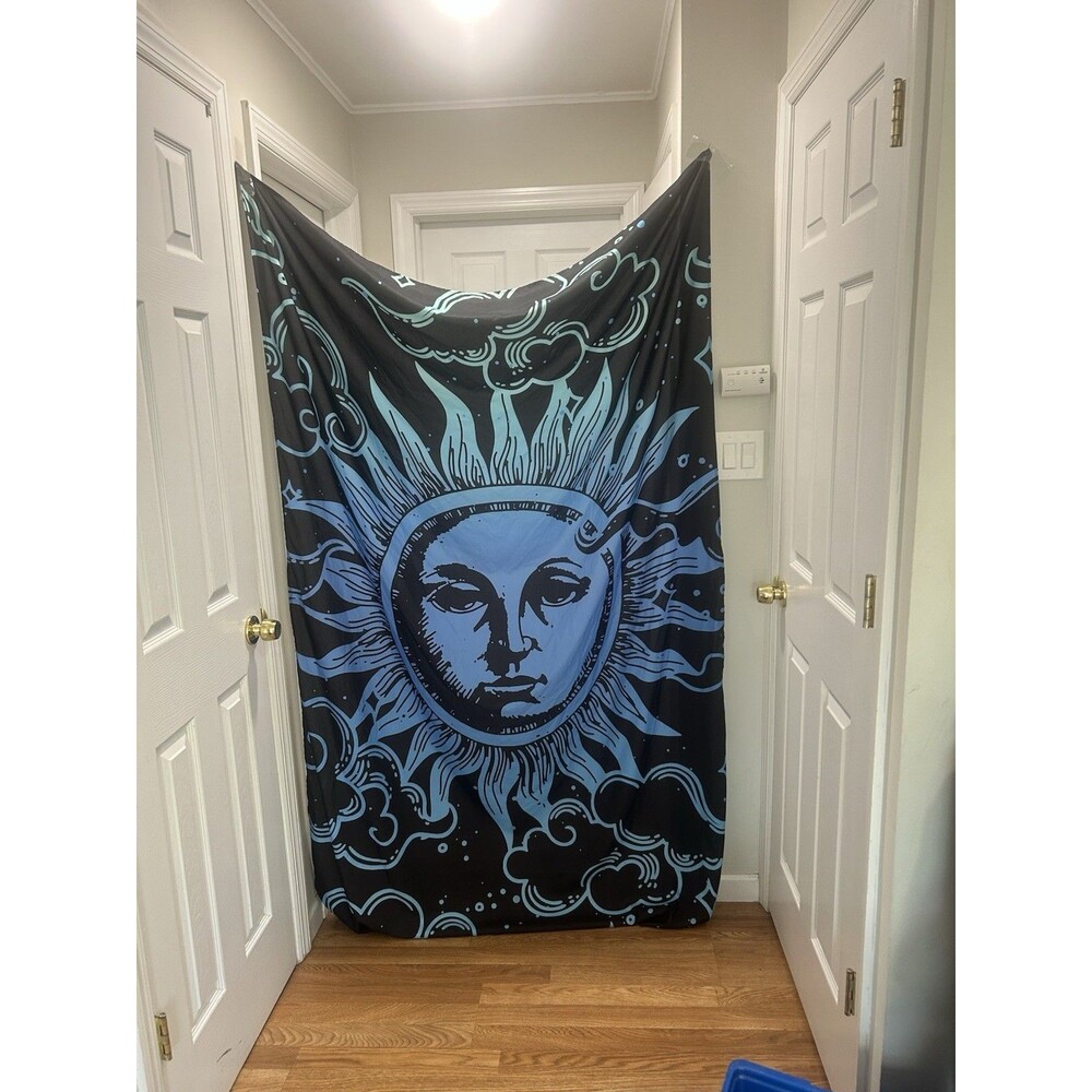 Sun Moon Celestial Wall Tapestry Black Blue Boho Astrology Hanging